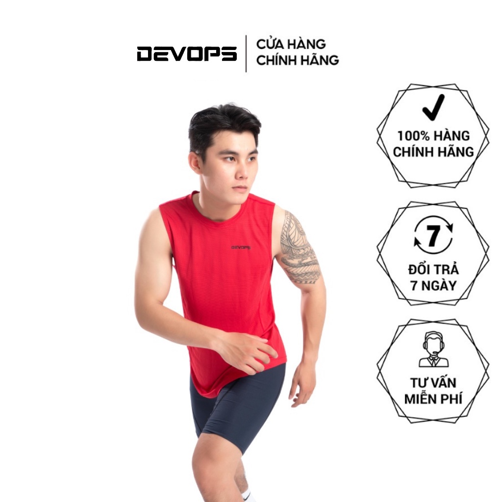 Áo thể thao nam DEVOPS sát nách cổ tròn form rộng chất lưới thoáng khí nhanh khô chống UV chạy bộ đá bóng DEH1035