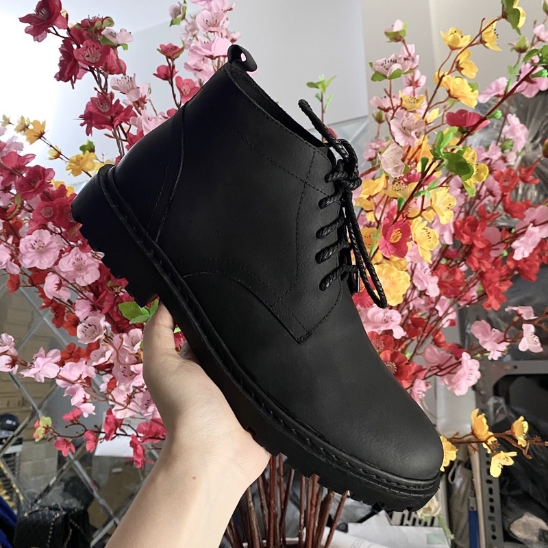 Giày Boot Da Bò Nam Cổ Lửng TEFOSS HN008 Mạnh Mẽ, Cá Tính size 38-44-ĐEN