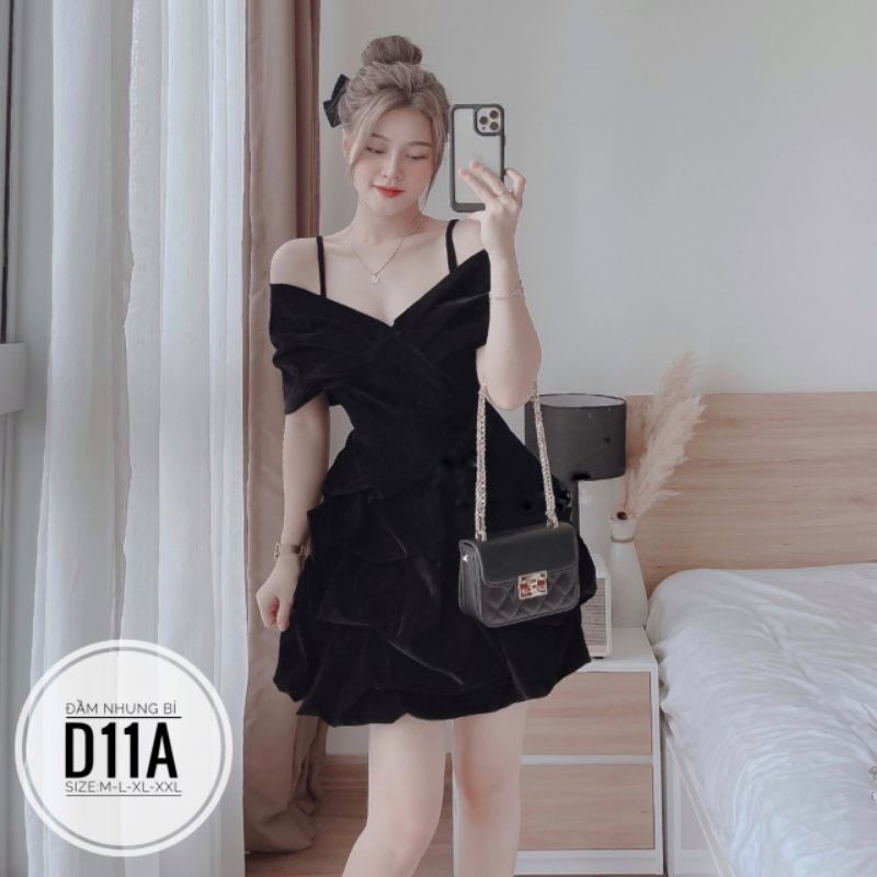 Đầm Nhung Bí Rớt Vai Big Size