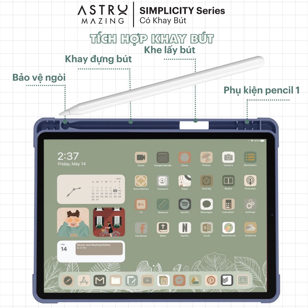 [Cho Pro 12.9] Cover bao da AstroMazing Basic màu Pastel có khay bút chống ố chống bẩn cho iPad Pro 12.9