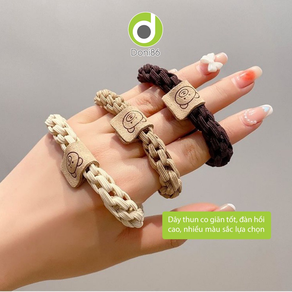 Thun cột tóc tết bằng sợi thun mác gấu bằng da siêu dễ thương - Doni - DOPK296