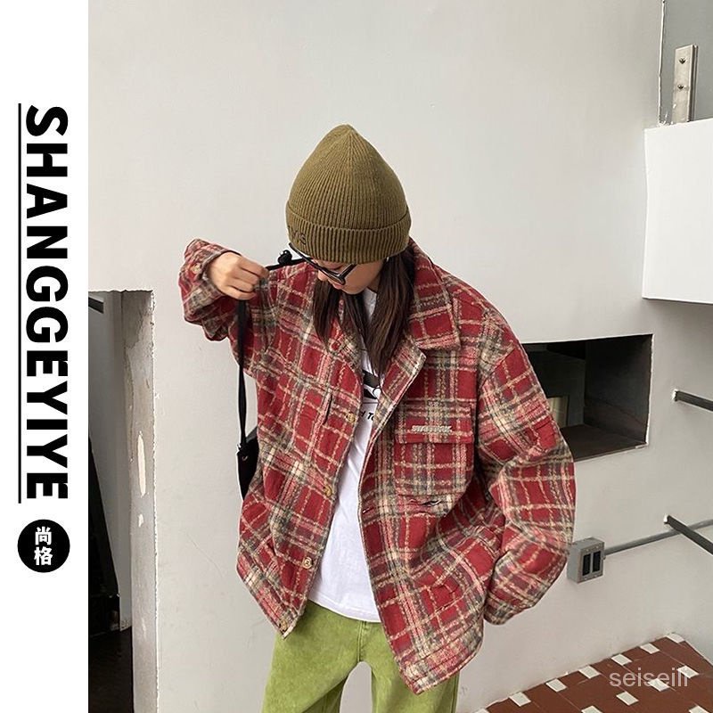 INS Áo Sơ Mi Kẻ Sọc Caro Phong Cách Hip Hop Mỹ Cổ Điển Chính Hãng Cho Cặp Đôi