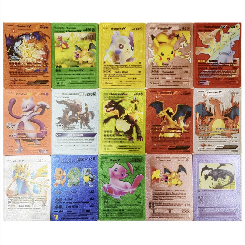 Set 10 / 54 Thẻ Bài Pokemon Nhiều Màu Sắc Bằng Kim Loại Cho Bé