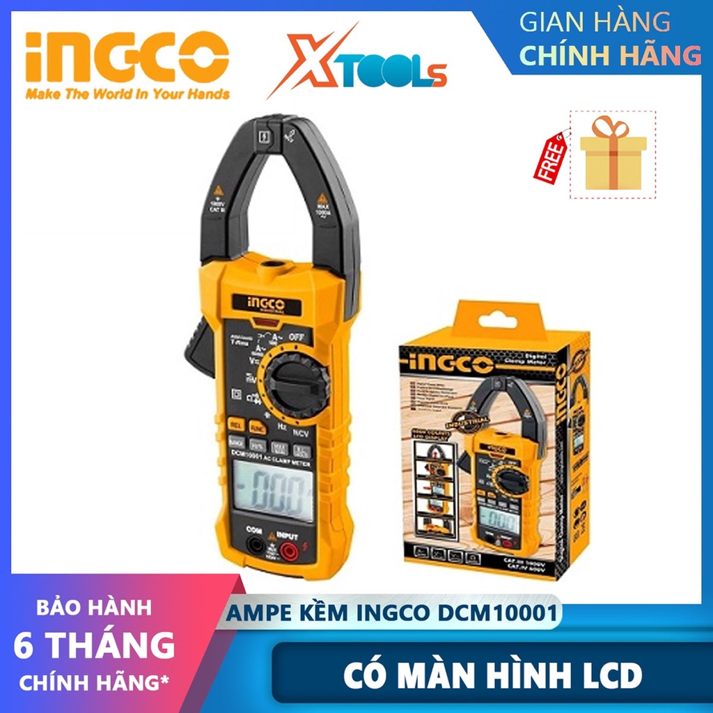 Ampe kìm INGCO DCM10001 | ampe kẹp AC kỹ thuật số Dòng điện AC 60A/600A/1000A, Có màn hình điện tử LCD đồng hồ vạn năng