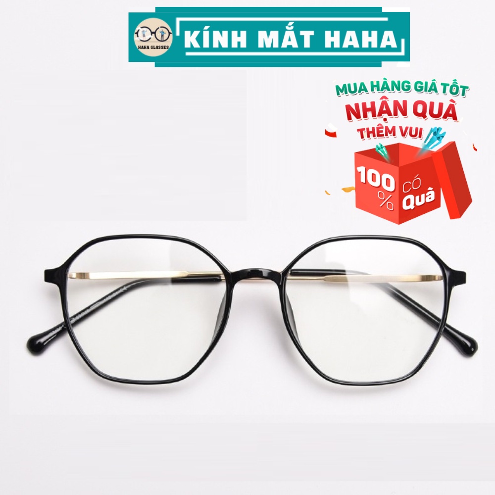 Kính giả cận nam nữ thời trang HAHA gọng kính cận kiểu dáng đa giác gọng nhựa TR90 kim loại siêu nhẹ 6 màu lựa chọn KC13