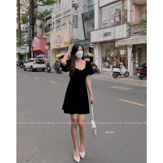 ĐẦM NHUNG CÚP NGỰC KÈM CÀI