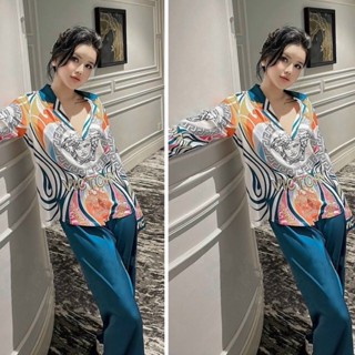  BỘ PIJAMA LỤA DÀI QUẢNG CHÂU CAO CẤP CLC HỌA TIẾT ĐỎ-TRẮNG 