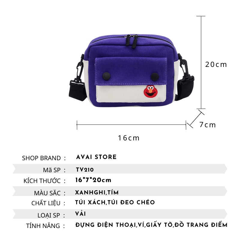 Túi vải canvas nữ đeo chéo siêu cute đi học giá rẻ nhiều ngăn AVAI STORE TV210