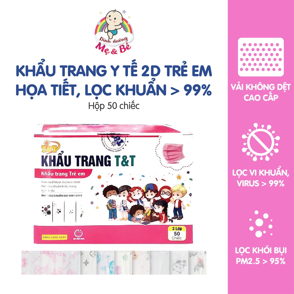 Khẩu trang y tế cho bé 2D/3D/4D - an toàn, dễ chịu, lọc khuẩn 99.9%, không đau tai, đủ mọi lứa tuổi