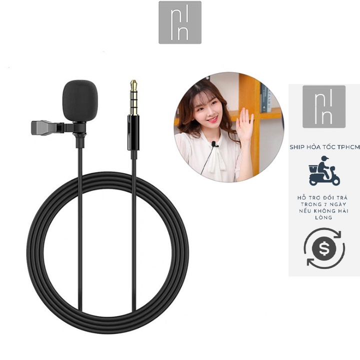 Micro Thu Âm AUX 3.5mm GL119 Dài 145cm Kẹp Áo Hỗ Trợ Máy Ảnh, Điện Thoại, Máy Quay, Máy Tính