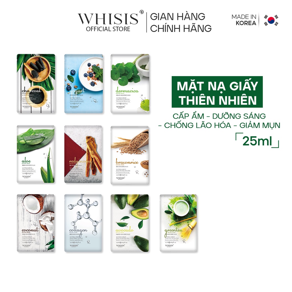 MIX 10 Mặt Nạ Giấy Hàn Quốc WHISIS Chiết Xuất Thiên Nhiên Giúp Dưỡng Da, Cải Thiện Làn Da 25ml