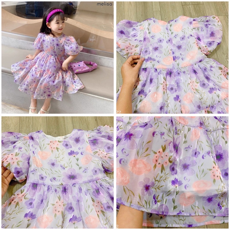 Đầm Melisa hoa tay phồng cho bé gái