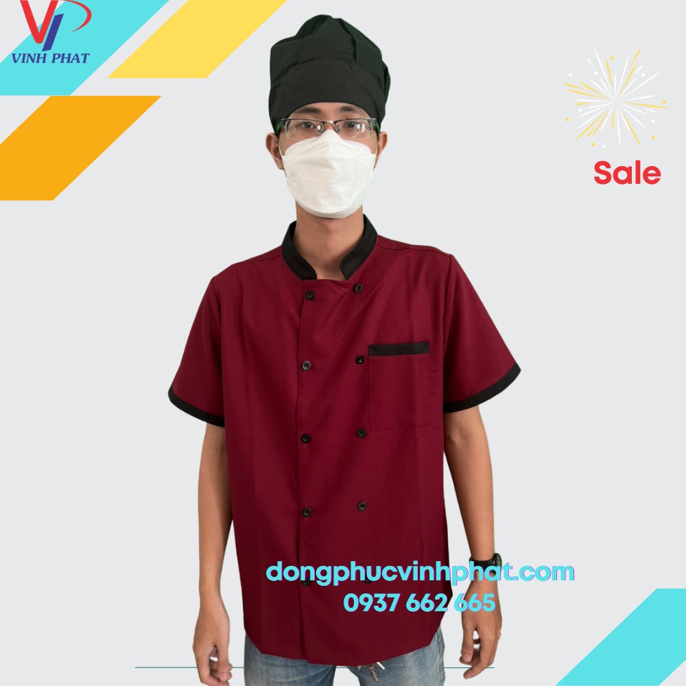 Đồng Phục Bếp Nhà Hàng Ngắn Tay Màu Đỏ Mẫu Đẹp Chuyển Nghiệp Cho Nam Và Nữ Giá Rẻ - Hình thật