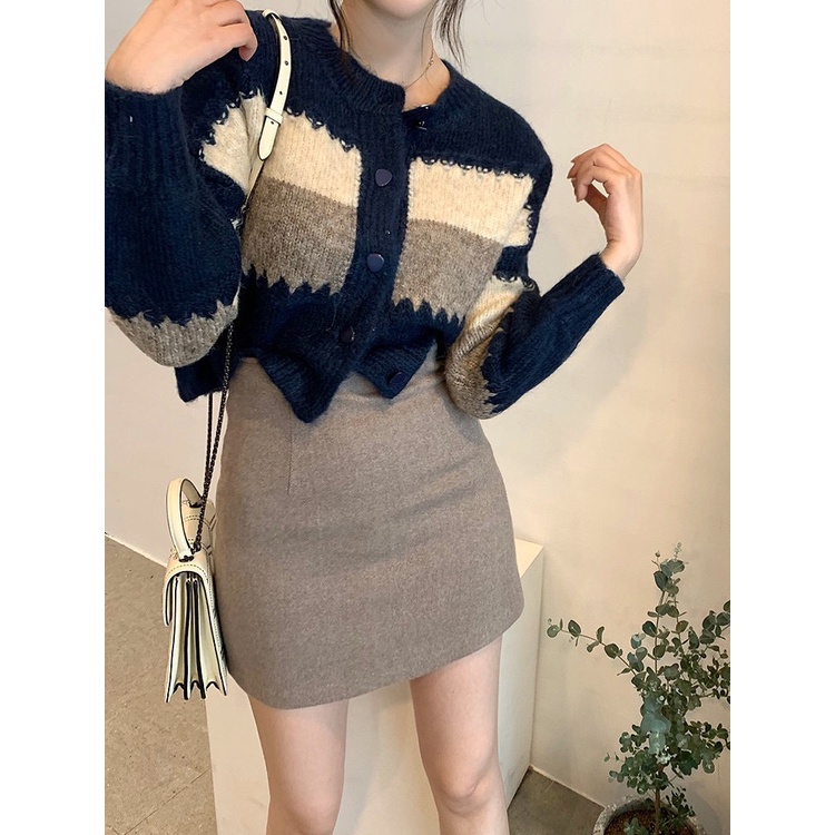 ZHELIHANGFEI Áo Khoác Cardigan Dệt Kim Tay Dài Eo Cao Phong Cách Phương Tây