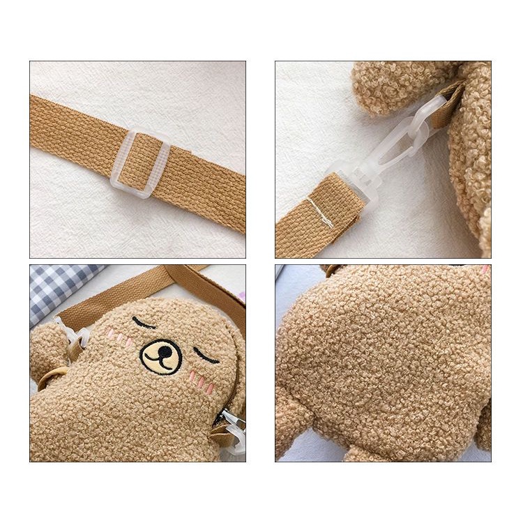 Túi Đeo Chéo Vải Canvas Họa Tiết Gấu Dễ Thương Phong Cách Harajuku Nhật Bản
