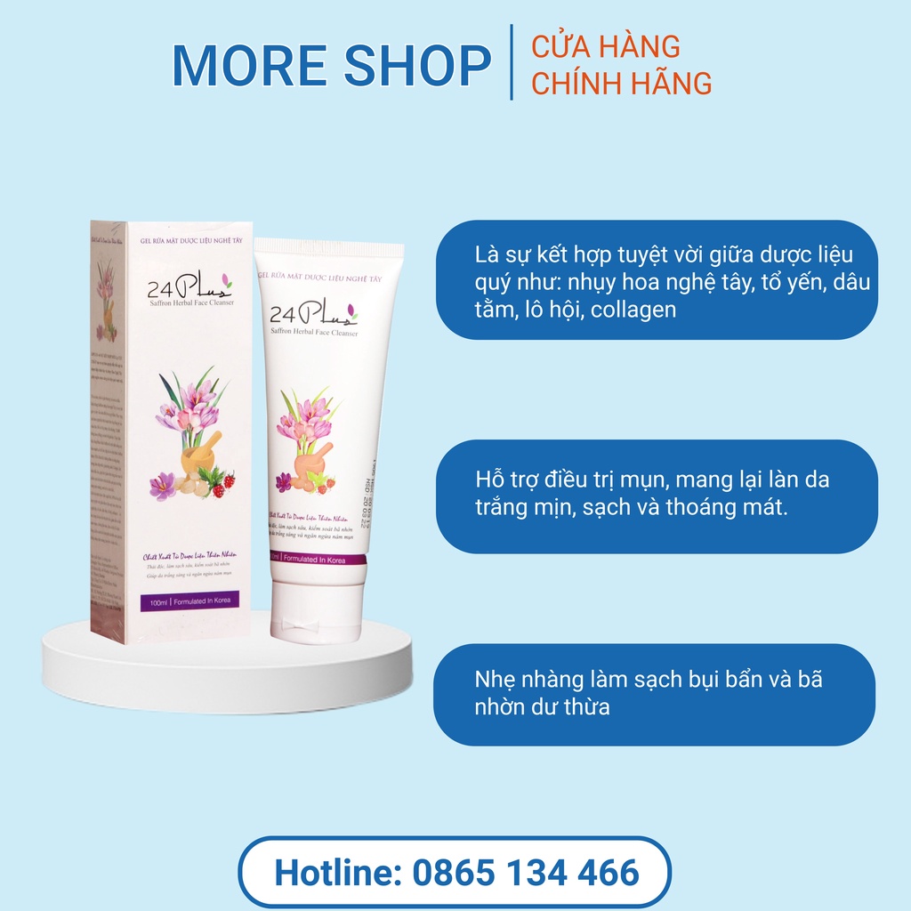 Gel rửa mặt dược liệu nghệ tây 24 Plus 100ml