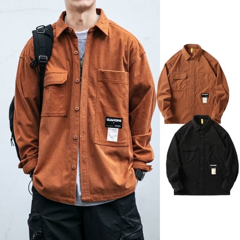 Áo khoác sơmi nam dài tay, áo sơ mi form rộng cao cấp Quảng Châu phong cách HongKong