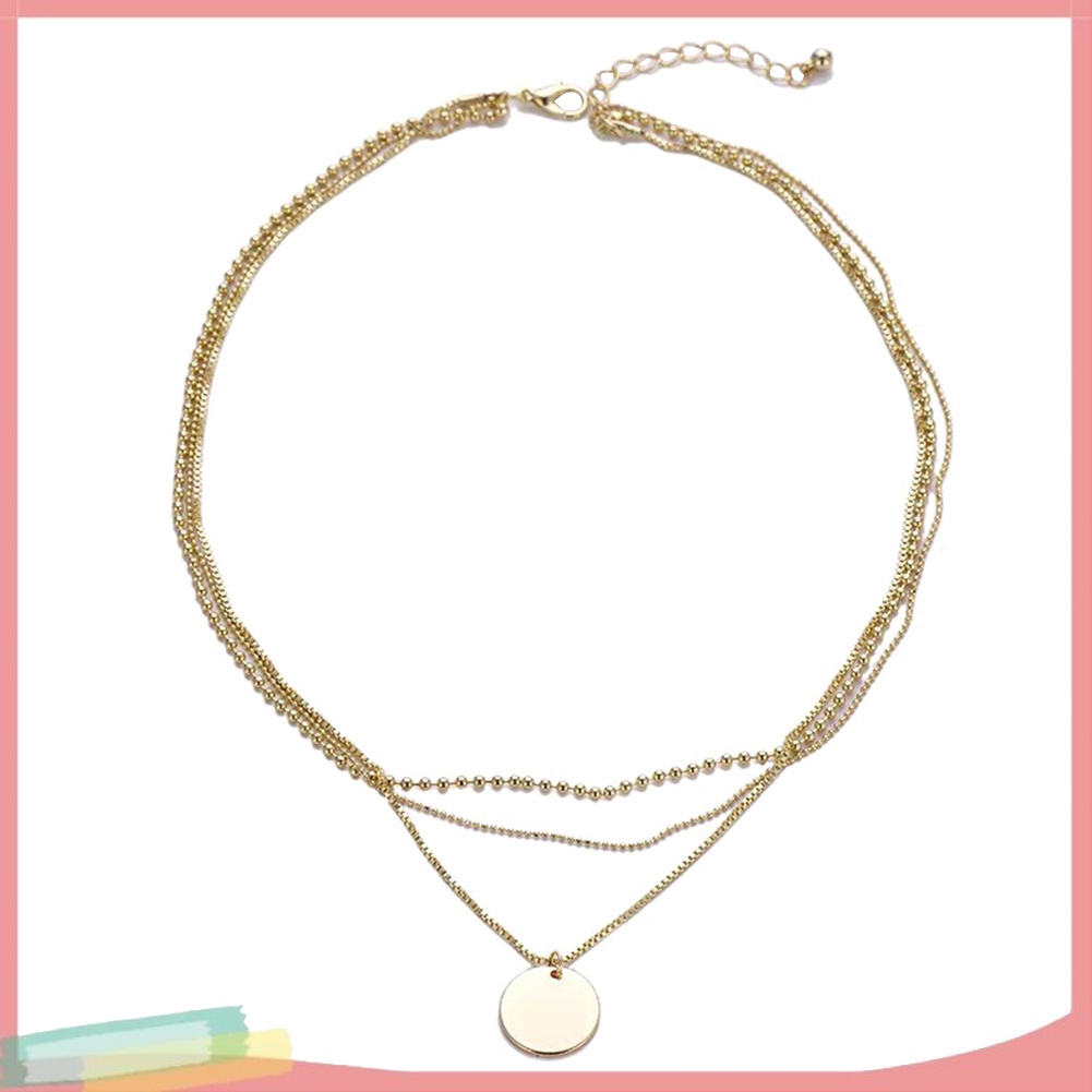 Dây chuyền ngắn nhiều lớp mặt hình đồng xu tròn thời trang dành cho bạn nữ