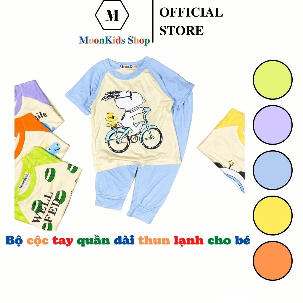 Bộ Quần Áo Trẻ Em MOONKIDS SHOP Cộc Tay Quần Dài từ 6-18kg chất THUN LẠNH co giãn 4 chiều thoáng mát cho bé trai bé gái
