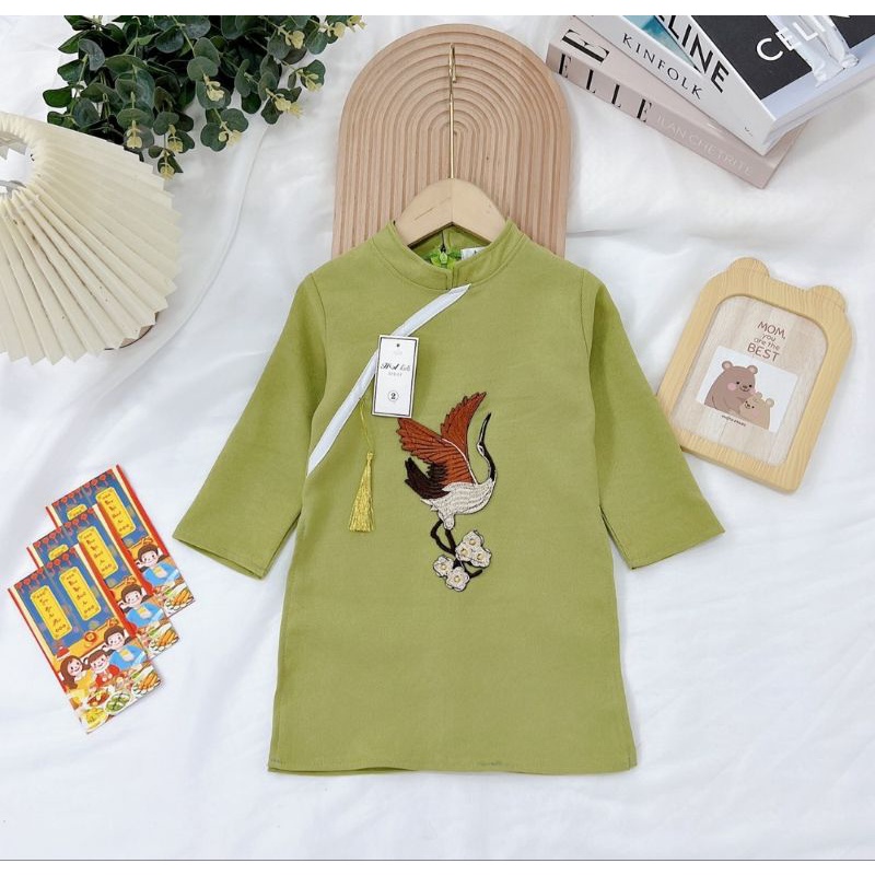 Áo dài Chim hạc bé trai cách tân size nhí đại chất đẹp