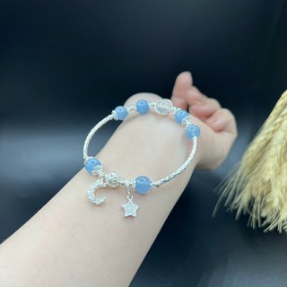 Vòng Tay Đá phong Thuỷ Aquamarine Phối Bạc 925
