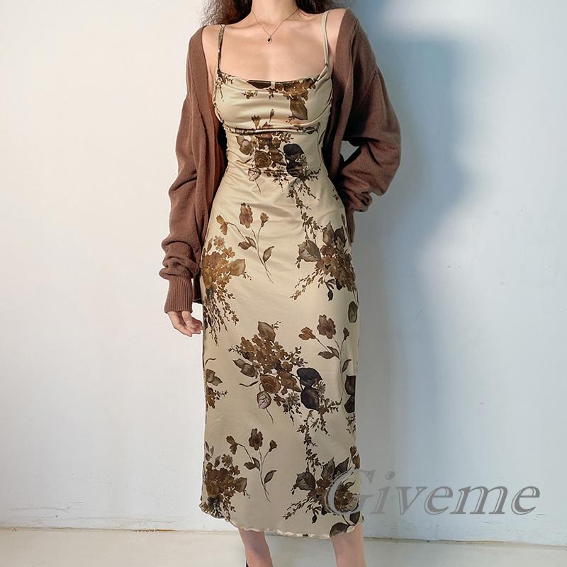 Givenme Đầm Hai Dây Ôm Dáng In Hoa Thời Trang Mùa Hè Cho Nữ
