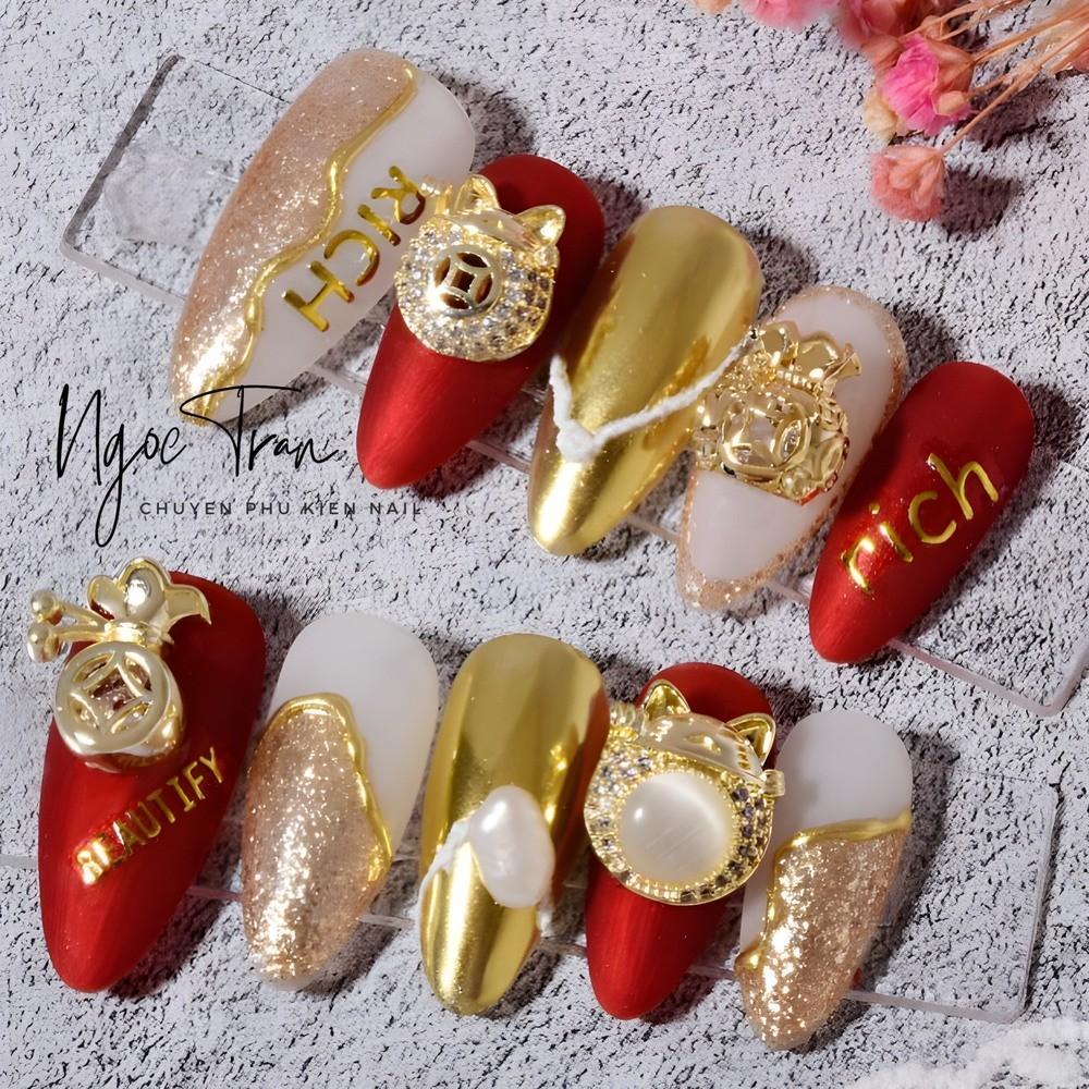 Charm Tết 2024 Cao Cấp Đính Móng | Mèo Chiêu Tài & Tiền Vàng