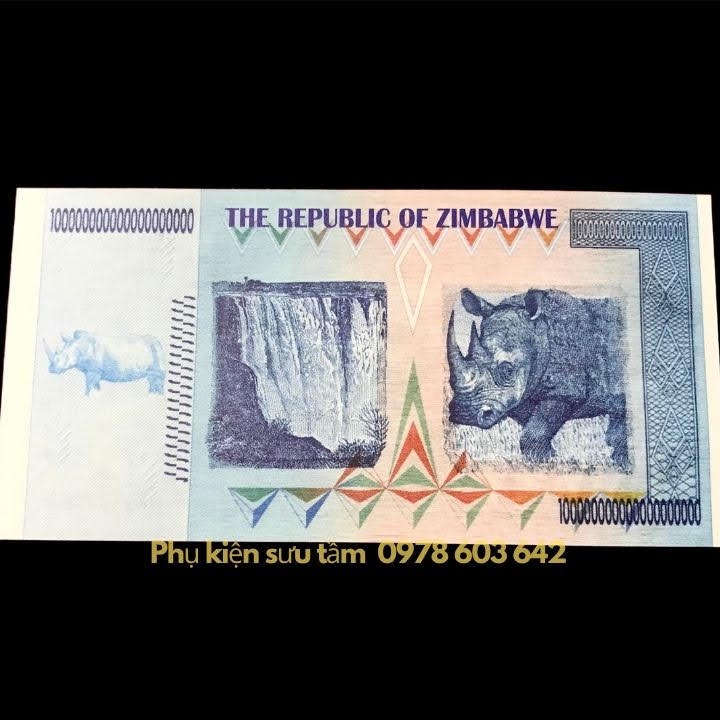 Tờ Lưu Niệm 100 Tỷ Tỷ Zimbabwe Hình Tê Giác, kích thước: 16.5cmx7.5cm, màu trắng - SP005991