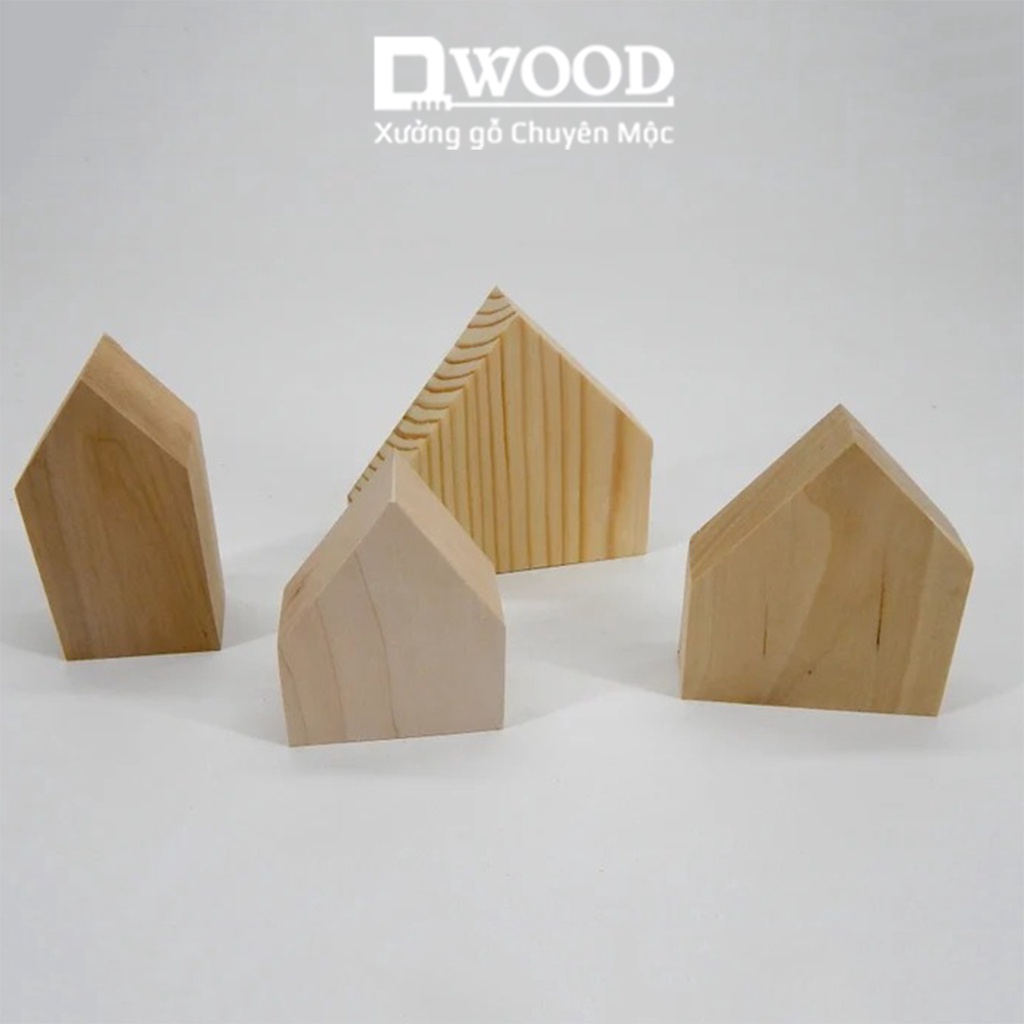 Set 4 Nhà gỗ Dwood đồ chơi xếp hình - miếng gỗ hình ngôi nhà ngẫu nhiên