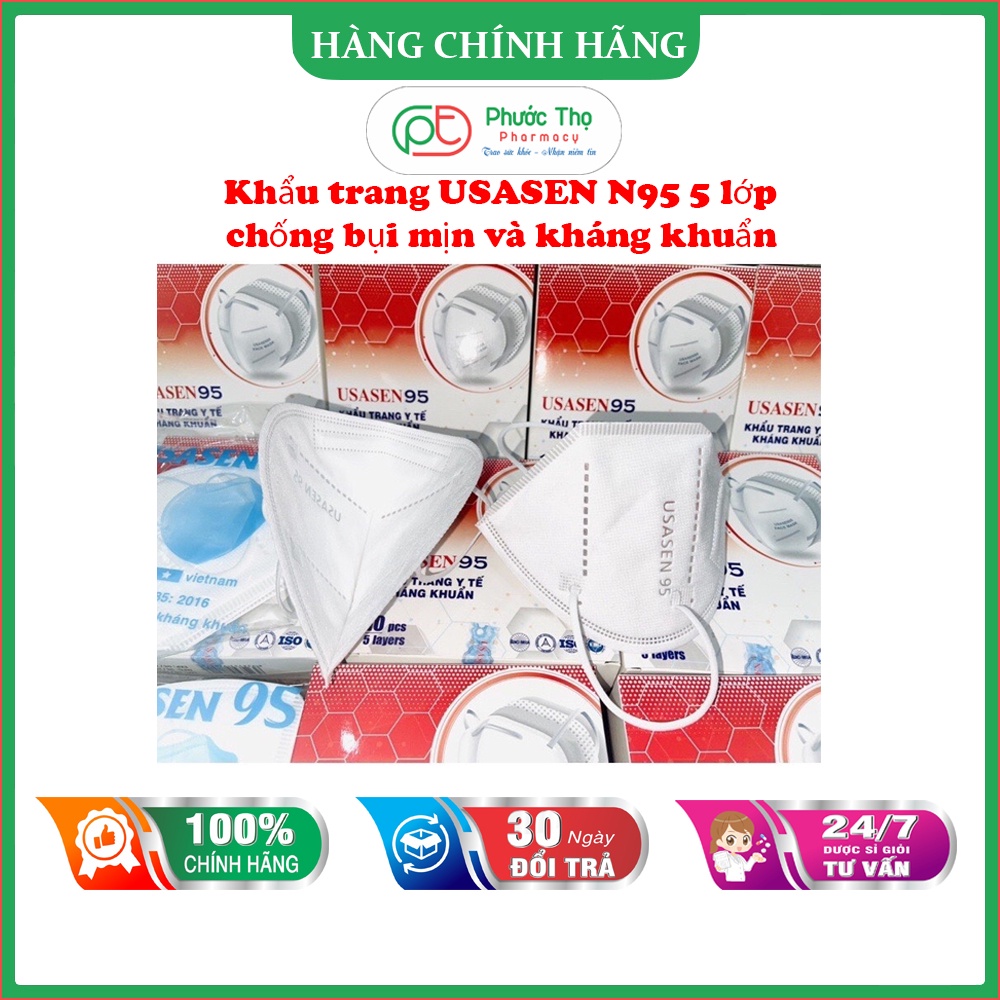 Khẩu trang USASEN N95 5 lớp, chống bụi mịn và kháng khuẩn Hộp 10 cái An Toàn