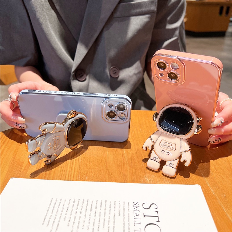 Ốp Điện Thoại Mềm Có Giá Đỡ Hình Phi Hành Gia Cho iPhone 14 13 11 12 Pro Max 13 Mini 14 Pro Xs Max XR X 7 8 Plus SE 2