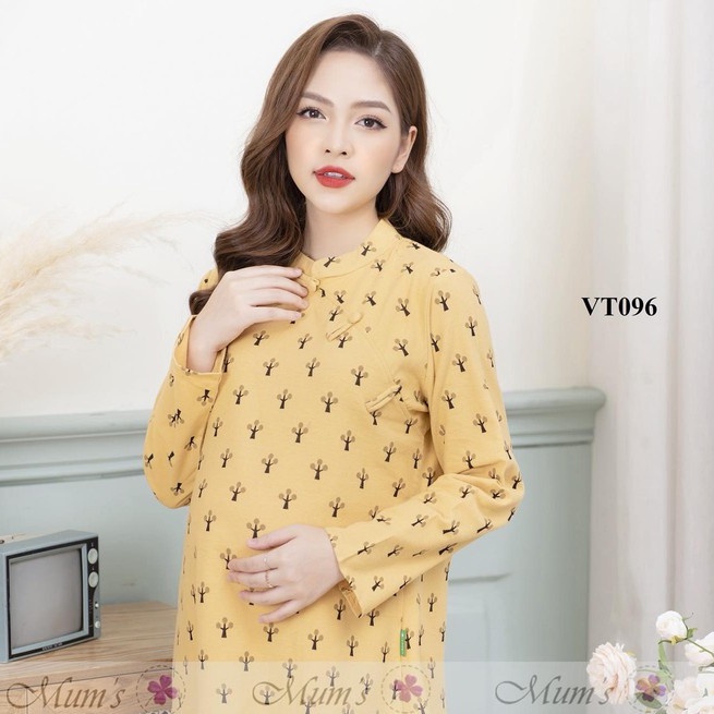 ĐẦM BẦU  FREESHIP  Váy đũi bông vàng hoa nâu sườn xám