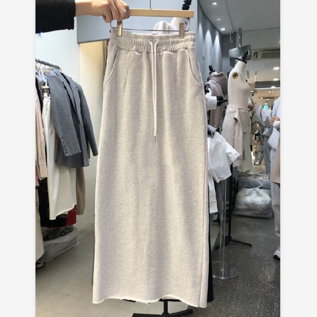 Bán Chạy! Giảm Giá Hấp Dẫn!Chân Váy Dài Lưng Thun Phối Dây Rút Xẻ Tà Thời Trang Thu Đông Hàn Quốc 2022