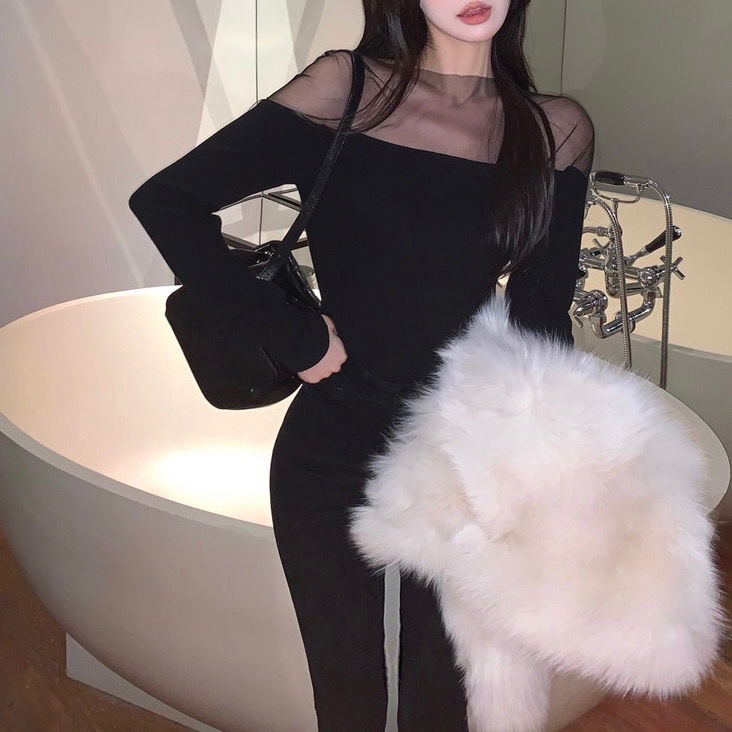 Áo Thun Tay Dài Phối Lưới Thiết Kế Mới Thời Trang Mùa Thu Cho Phái Nữ