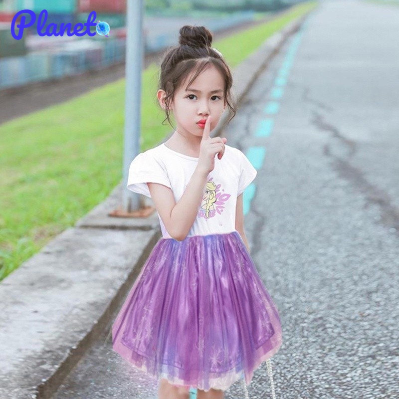 Planet Đầm Công Chúa Ngắn Tay Họa Tiết Hoạt Hình Cho Bé Gái