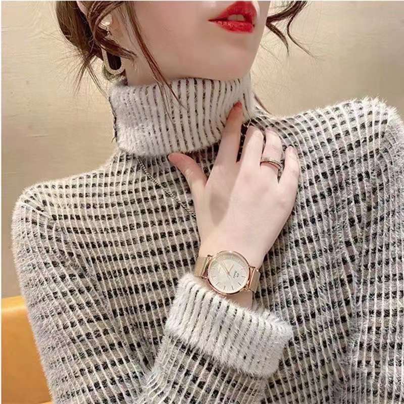 Áo Len Tay Dài Cổ Lọ Màu Sắc Tương Phản Thời Trang Cho Nữ