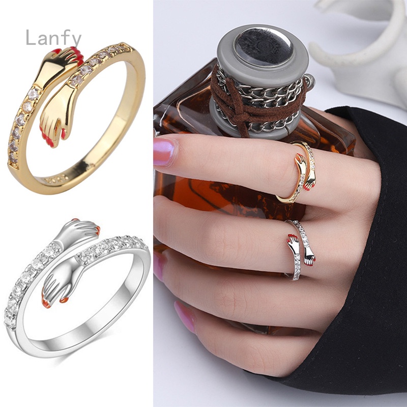 Nhẫn Cặp Bằng Thép Không Gỉ Đính Đá Zircon Ôm Hình Học Có Thể Điều Chỉnh Làm Quà Tặng Giáng Sinh