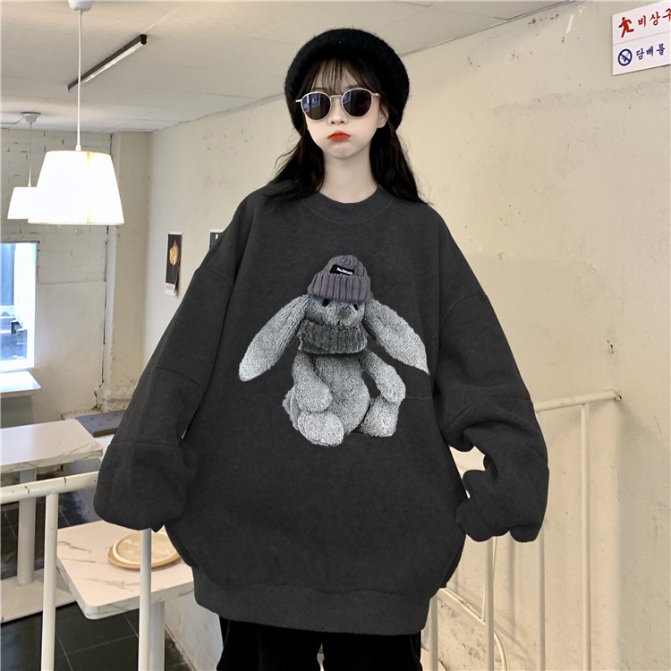 IELGY Áo sweater Cổ Tròn Dáng Rộng In Hình Thỏ Kiểu Hàn Quốc Dễ Thương Cho Nữ