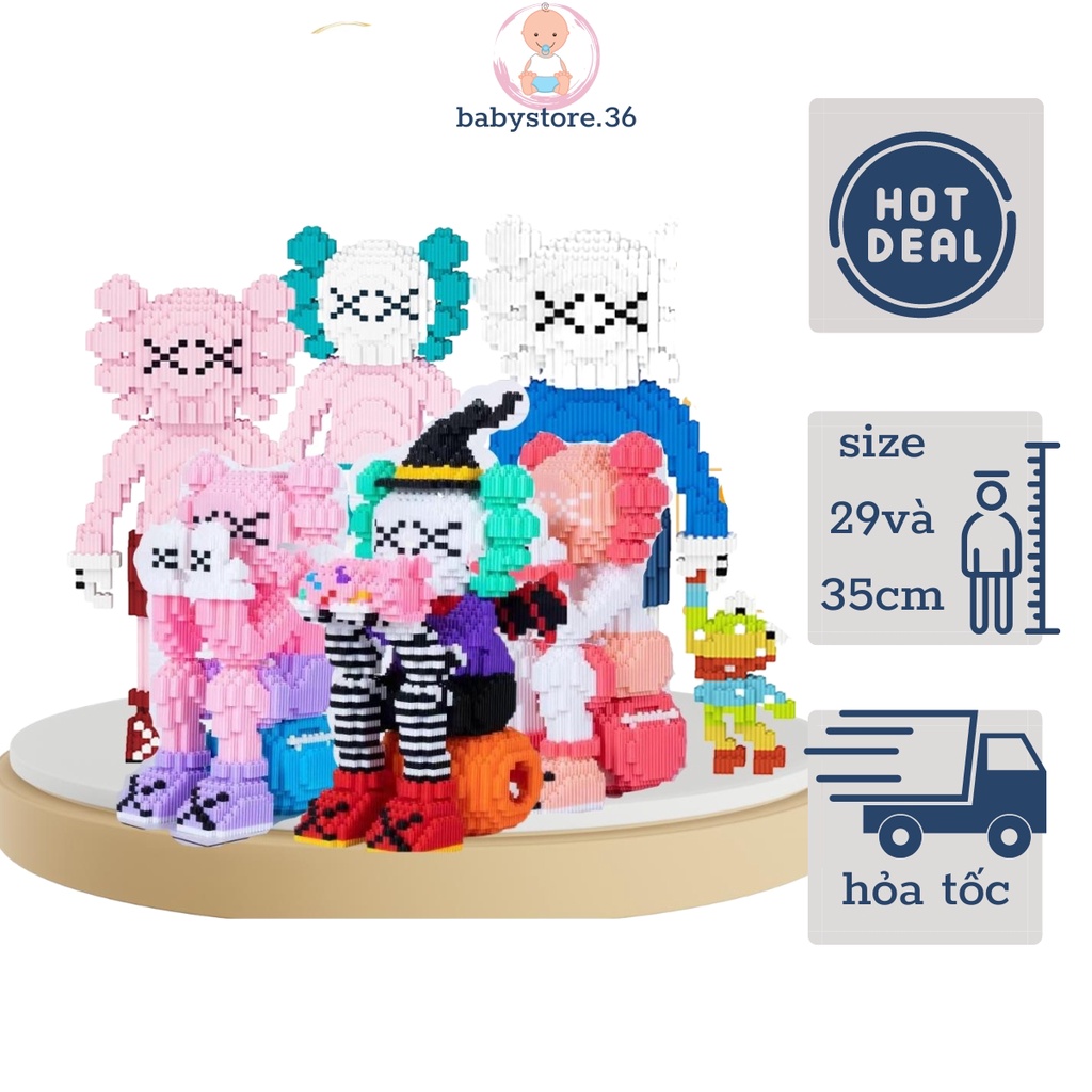 Đồ chơi lắp ráp mô hình Kaws 3D babystore.36 đồ chơi xếp hình nhân vật hoạt hình dành cho trẻ em trang trí decol bàn học