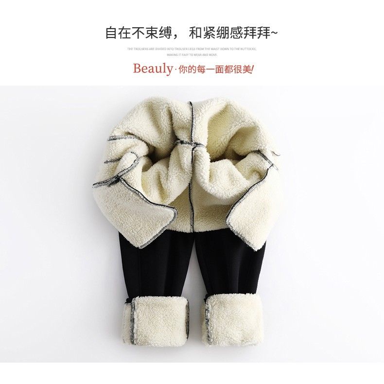 Quần Legging Cotton Lót Lông Cừu Dày Dặn Lưng Cao Giữ Ấm Mùa Đông Cho Nữ