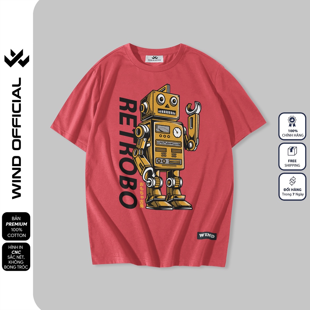 Áo thun tay lỡ form rộng WIND phông unisex 65% cotton RETROBO nam nữ oversize