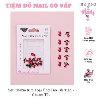 Set charm ông táo túi tiền kim loại - charm tết 2023