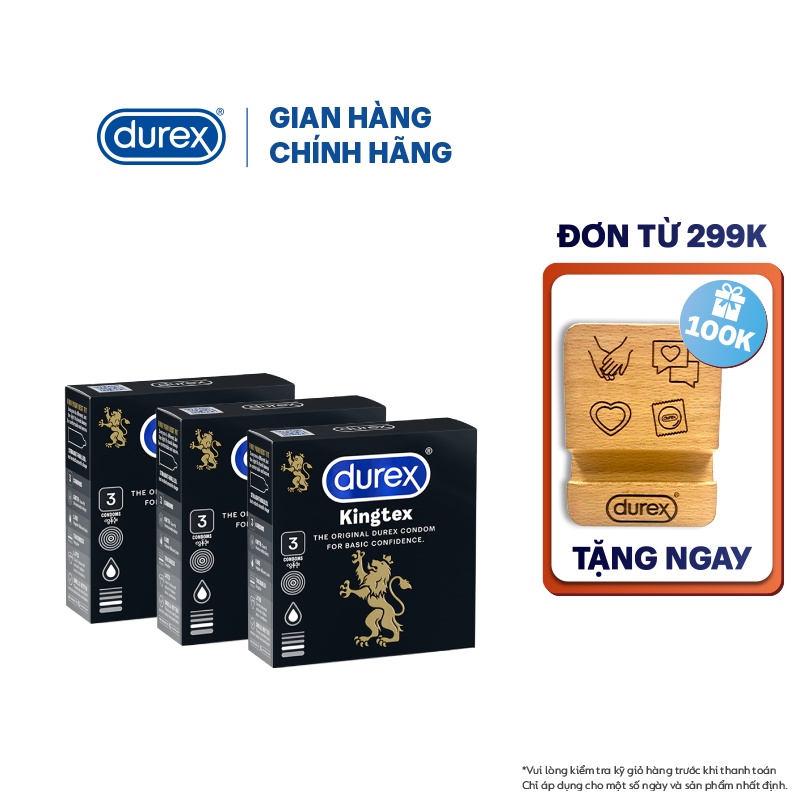 Bộ 3 bao cao su Durex Kingtex ôm sát, size 49mm 3 bao/hộp