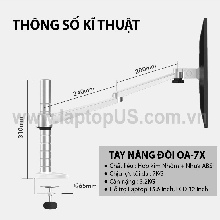 OA-7X Giá Treo Màn Hình Kèm Kệ Đỡ Laptop Hợp Kim Nhôm