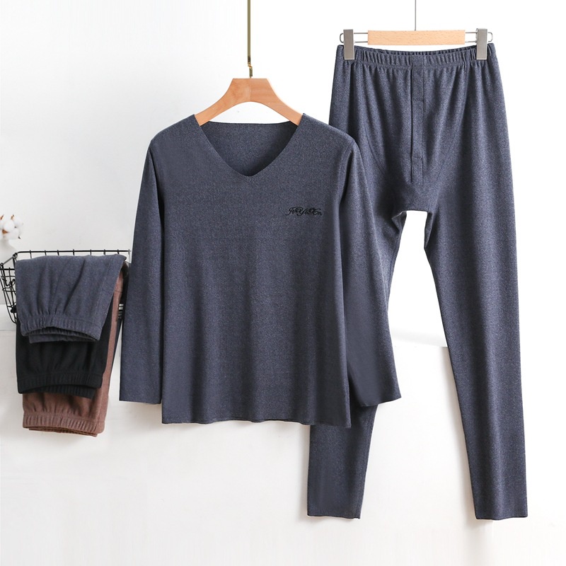 Bộ Đồ Ngủ Áo Thun Trơn Cổ Chữ V + Quần Legging Lưng Cao Dáng Rộng Thời Trang Thu Đông Cho Nam