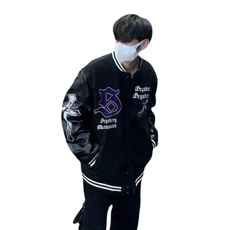 Áo Bomber Nam Nữ Chất Kaki Phối Tay Da D, Hình Thêu Nổi, From Rộng Thời Trang Unisex, Phong Cách Hàn Quốc