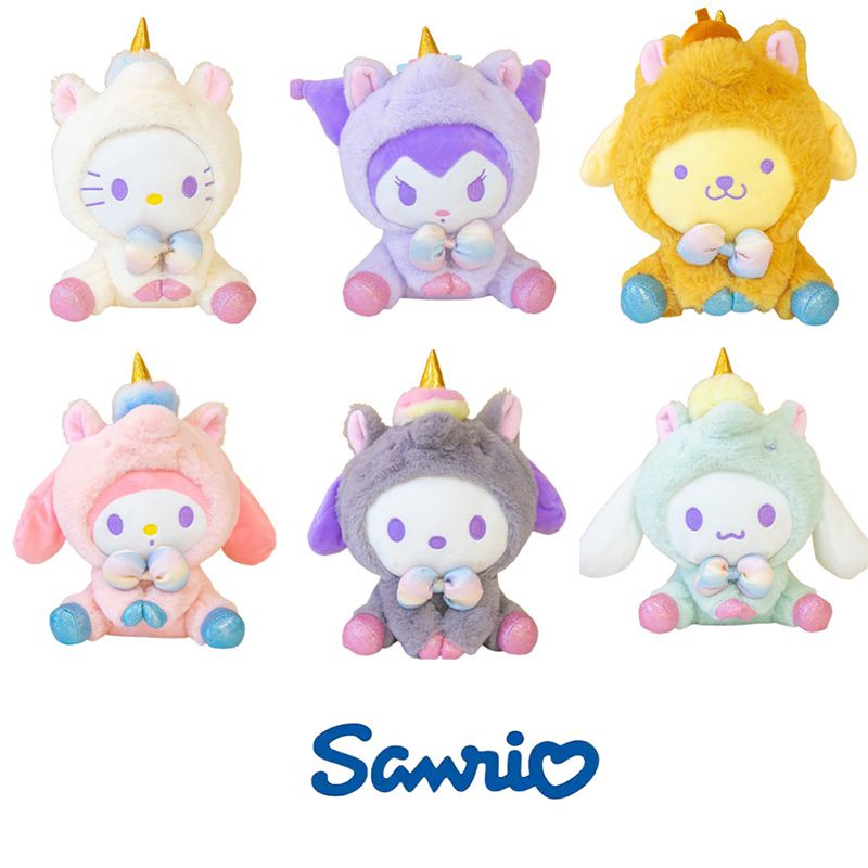 Sanrio 20cm Kuromi Unicorn Dress Up Plush Toy Melody Hellokitty Stuffed Doll Kid Gift