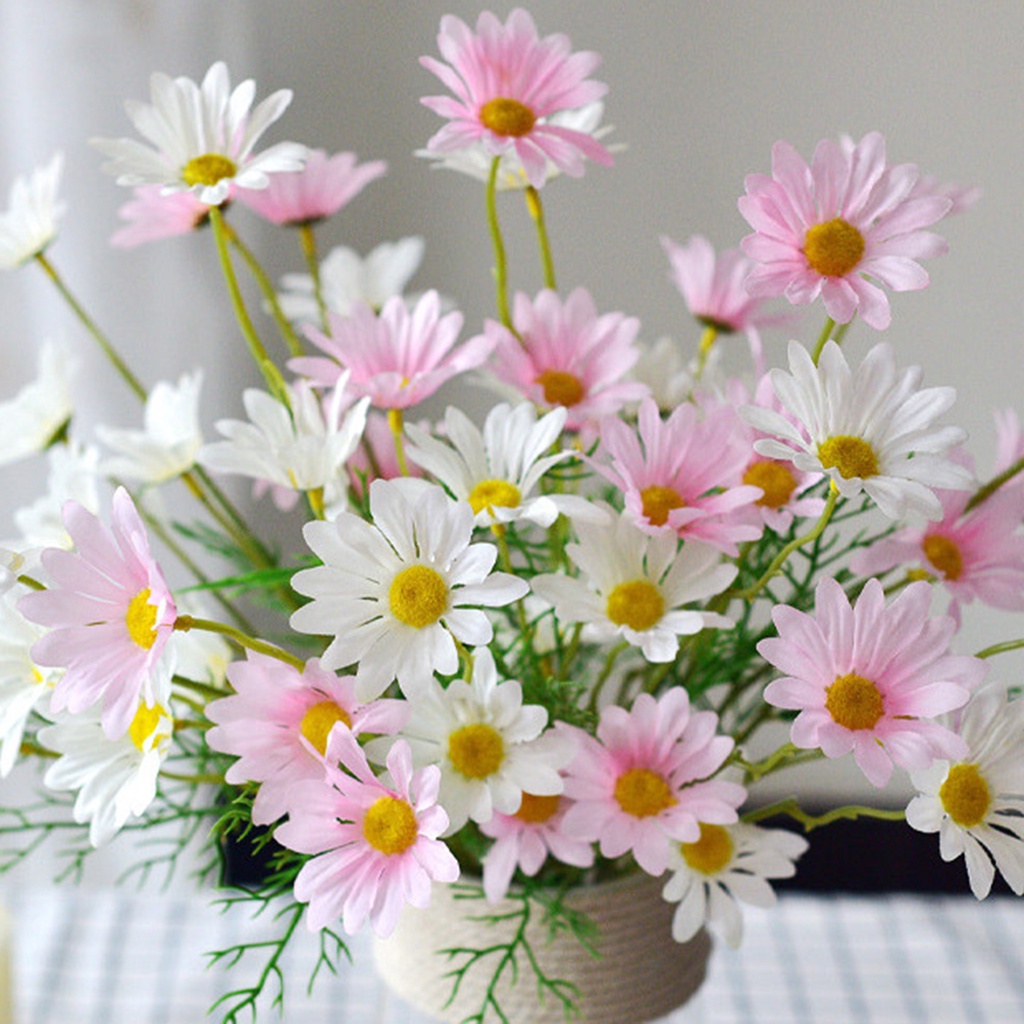 Bó Hoa Cúc Giả 5 Bông Bằng Lụa Chống Tia UV Nhiều Màu Trang Trí Nhà Cửa