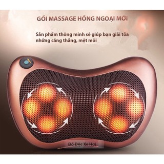 Gối massage cổ vai gáy , máy massage hồng ngoại 8 bi
