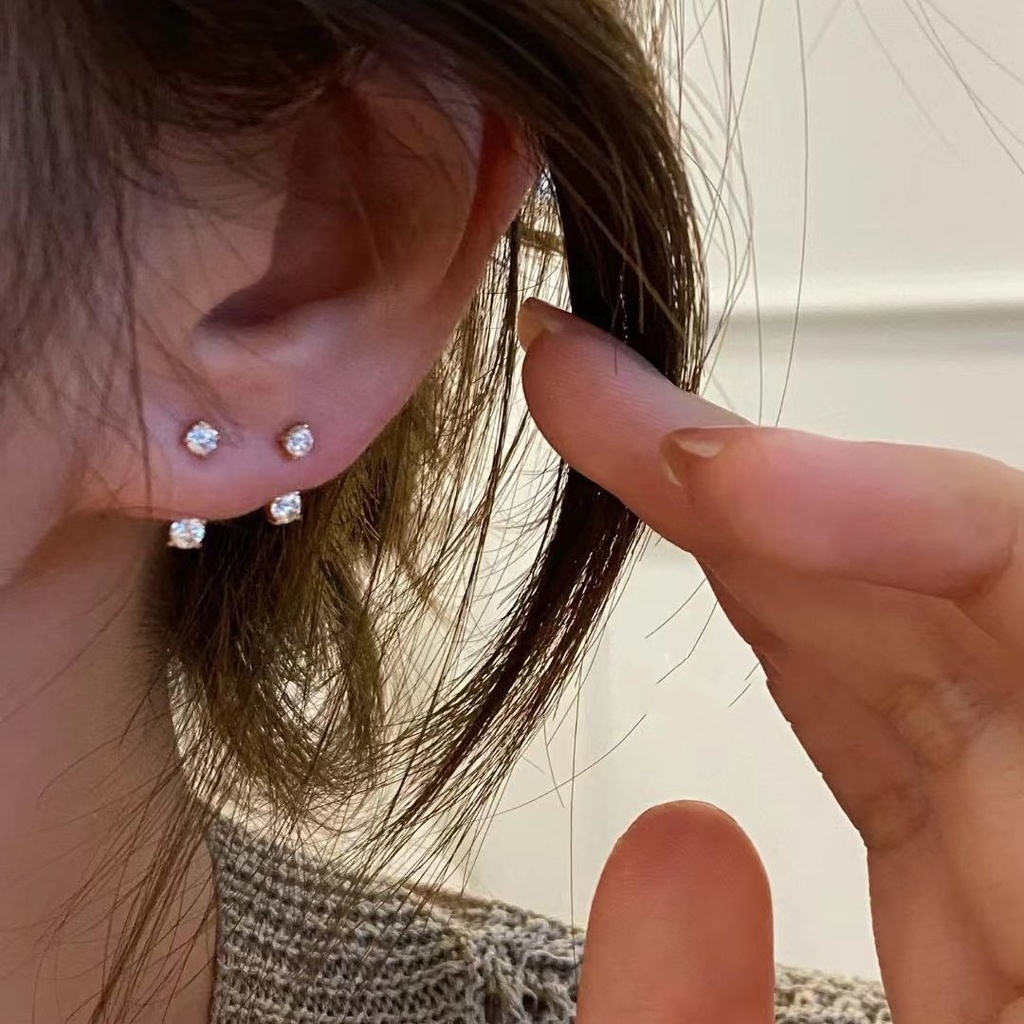 Khuyên Tai Đính Đá Kim Cương Nhỏ Đơn Giản Một Phong Cách Và Hai Mặc Giao Hàng